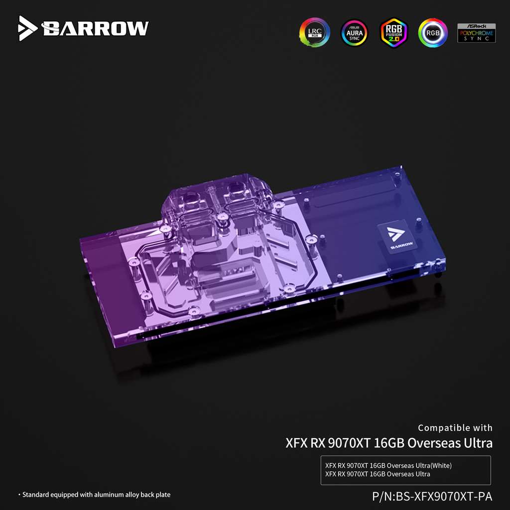 Barrow GPU Water Block Use for XFX RX 9070 XT Mercury OC Magnetic Air Video Card /Thickened Copper