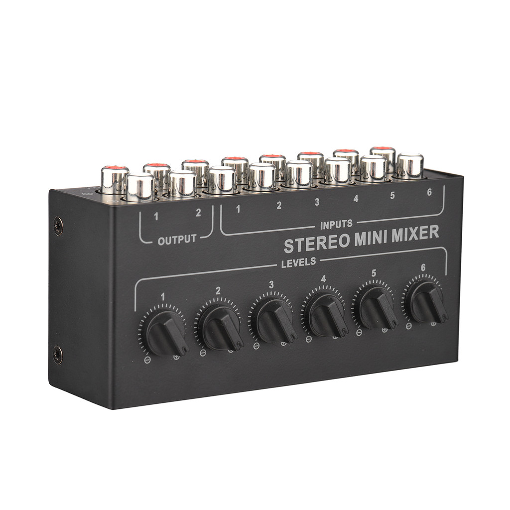 Diskon Mini Stereo 6 Channel Passive Mixer RCA Portable Audio Mixer 6 In 2 Out Stereo Distributor Vo