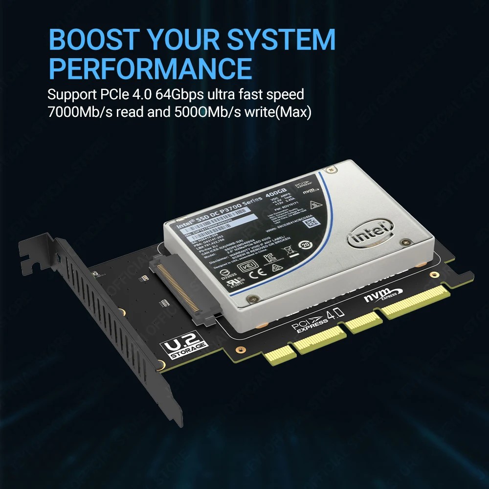 JEYI U.2 to PCIe 4.0 Adapter, NVMe 2.5" U.2 (SFF-8639) SSD PCIe x4 x8 x16 Expansion Card - U.2 SSD -