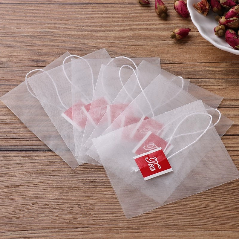 500Pcs 5.5 X 7Cm Pyramid Tea Bag Filter Nylon Tea Bag Single String Label Transparent Empty Tea Bag