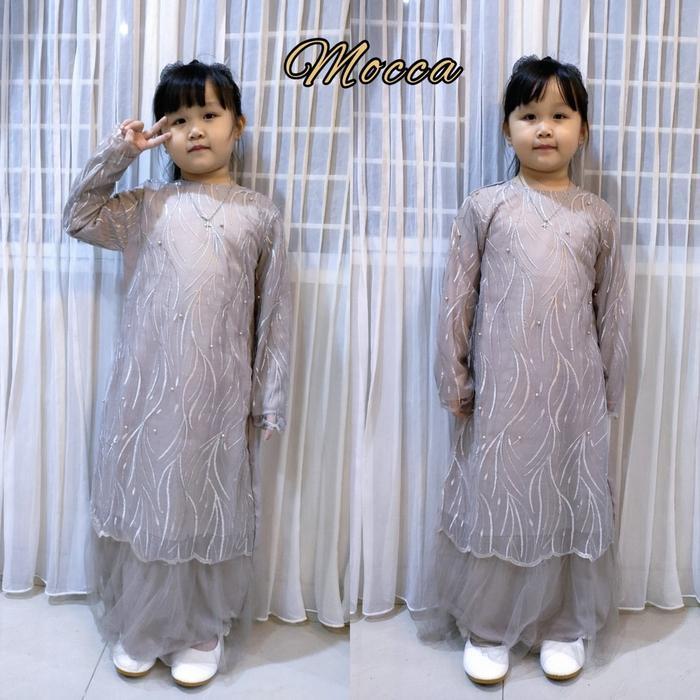 Geraldine Kid Baju Gamis Brukat Anak Perempuan/Gamis Anak Brukat Tile/Fashion Gamis Pesta/ Gamis