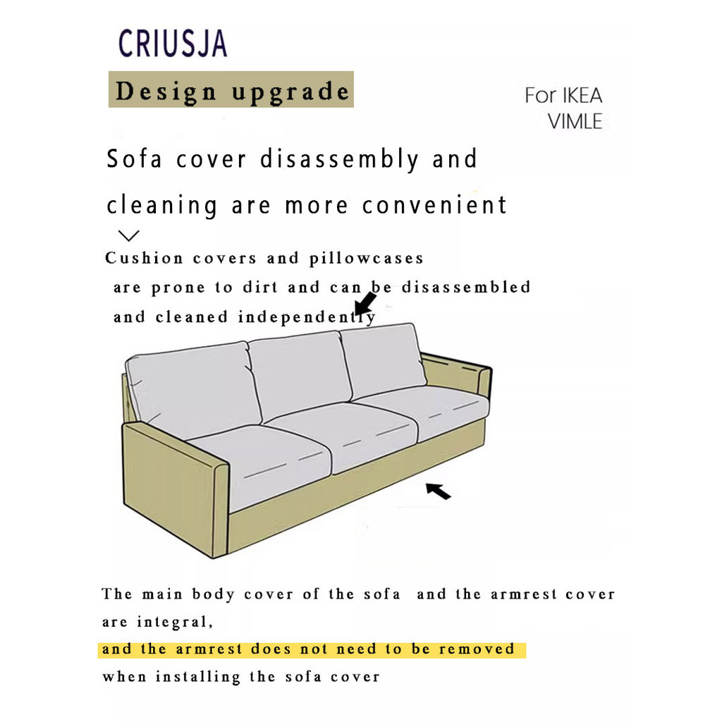 CRIUSJA VIMLE Cover Anti-cat Scratch Sofa Cover L Shaped Cover Corner Sofa Cover Chaise 3 Seat Sofa