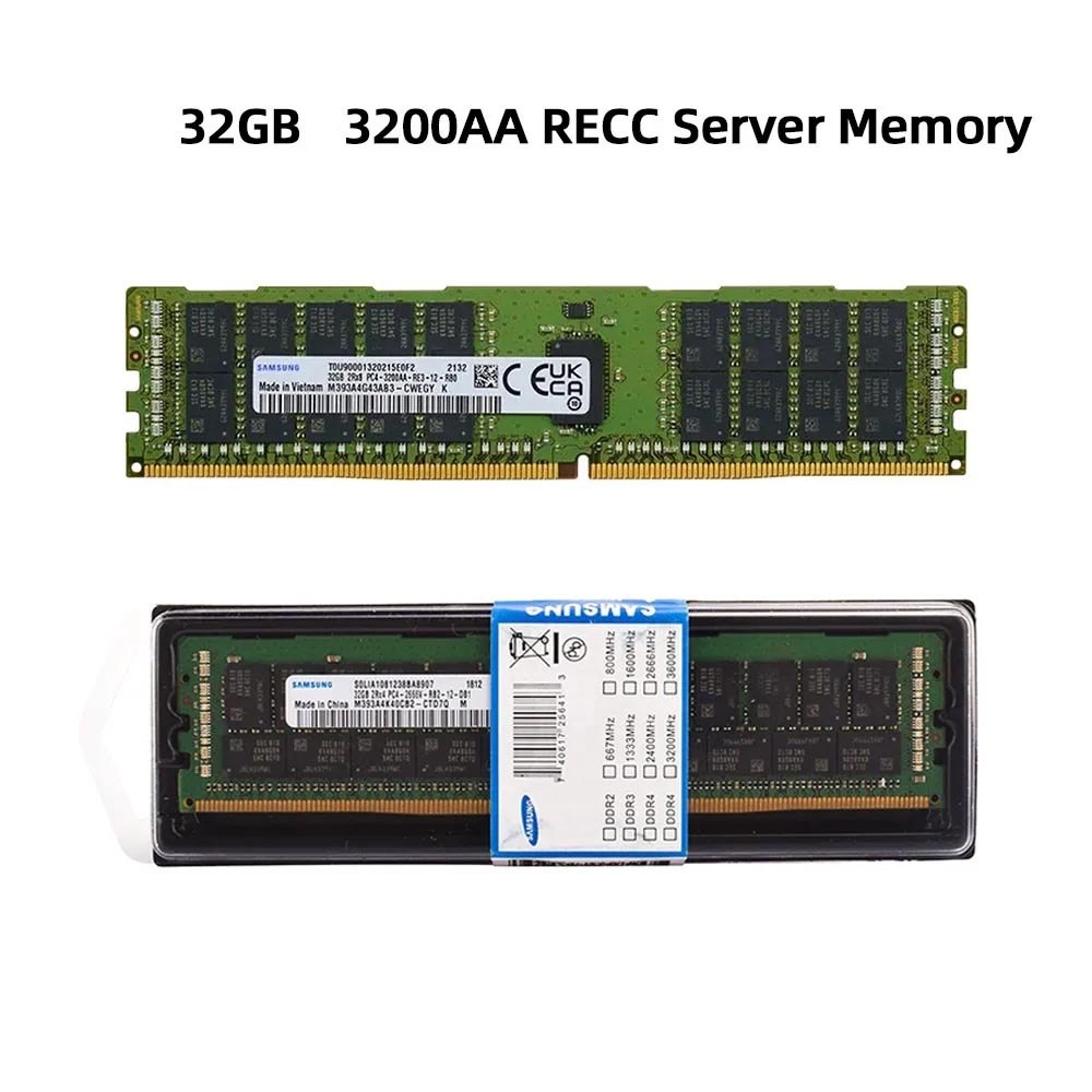 SAMSUNG Server Memory DDR4 4GB 8GB 16GB 32GB 64GB PC4 2133MHz 2400MHz 2666MHz 2933MHz 3200NHz ECC