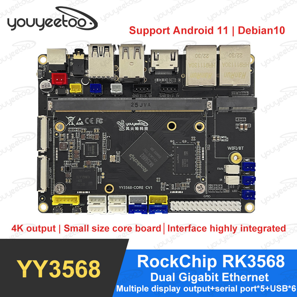 youyeetoo YY3568 RockChip RK3568 Development Board Dual Gigabit Ethernet Expandable SATA / SSD
