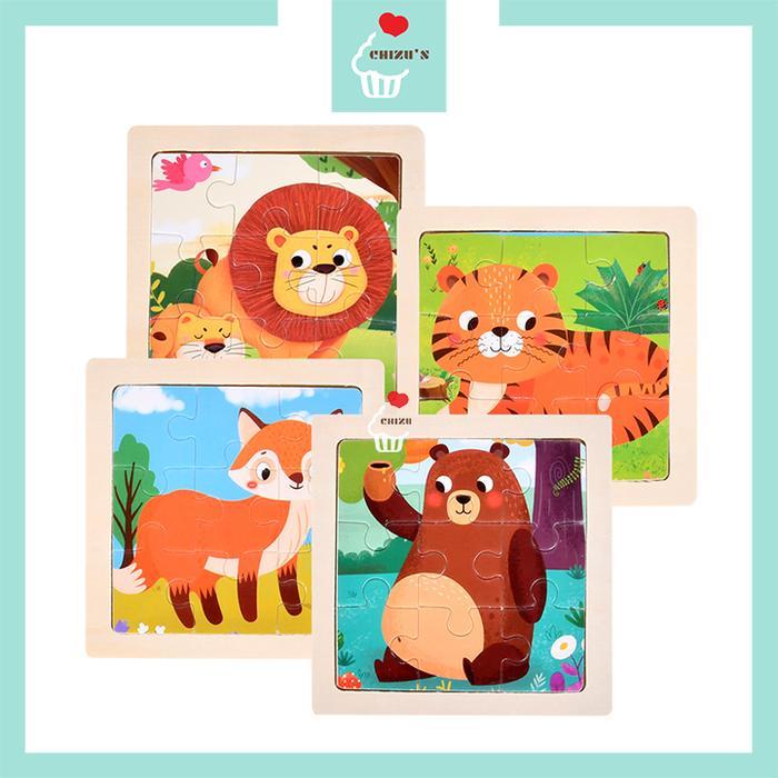 9 Pcs Jigsaw Puzzle Puzzel Kayu 9pcs Keping Hewan Mainan Anak Lucu