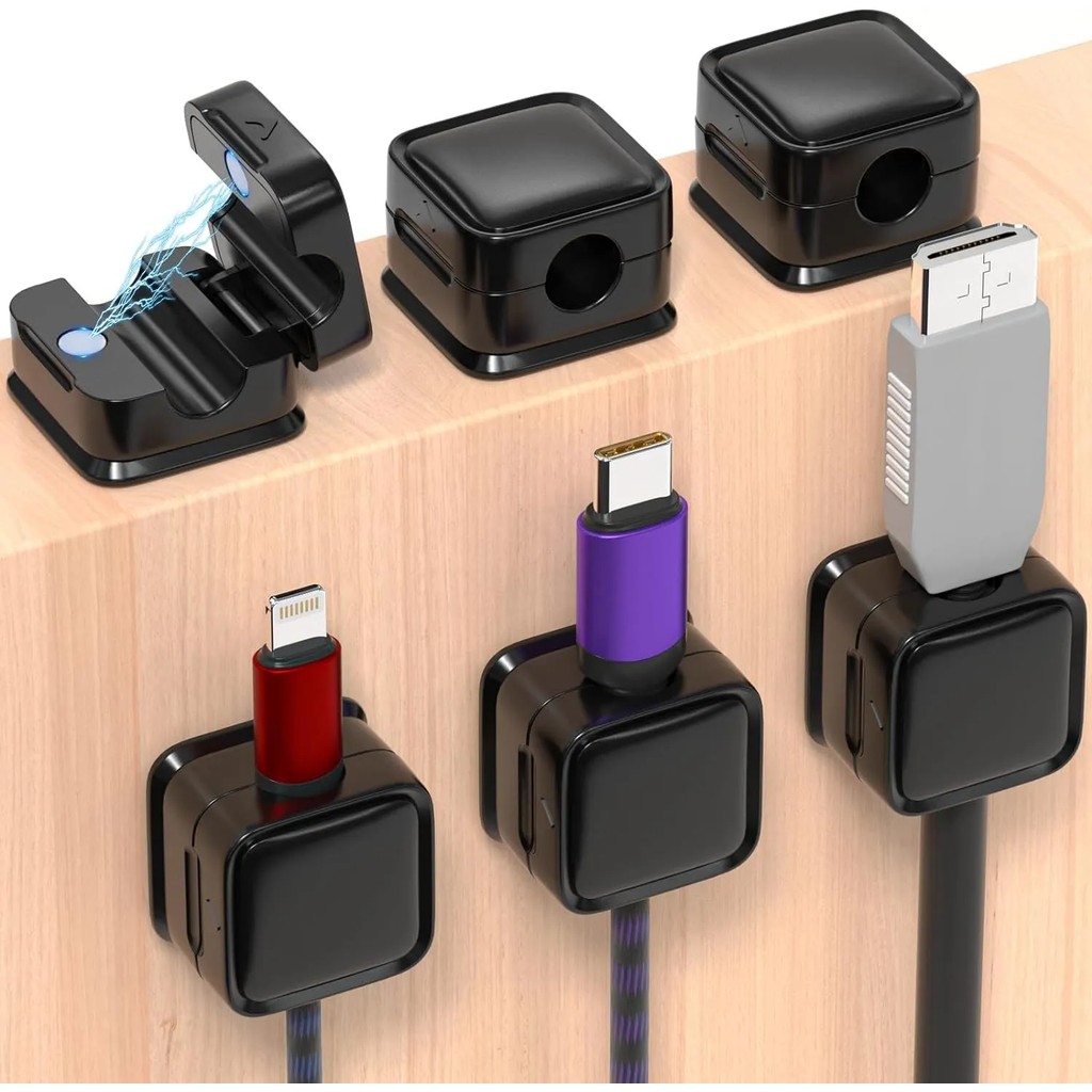 Mini Cable Organizer Holder Magnetic Cable Smooth Adjustable Cord Holder Under Desk Management Wire 