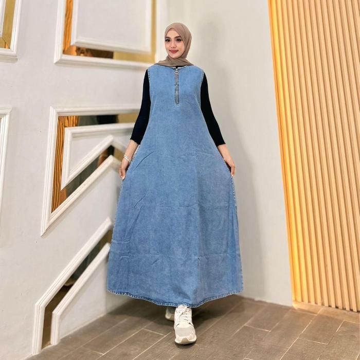 Melody Gamis Jeans Rompi Fashion Muslim Wanita Kekinian