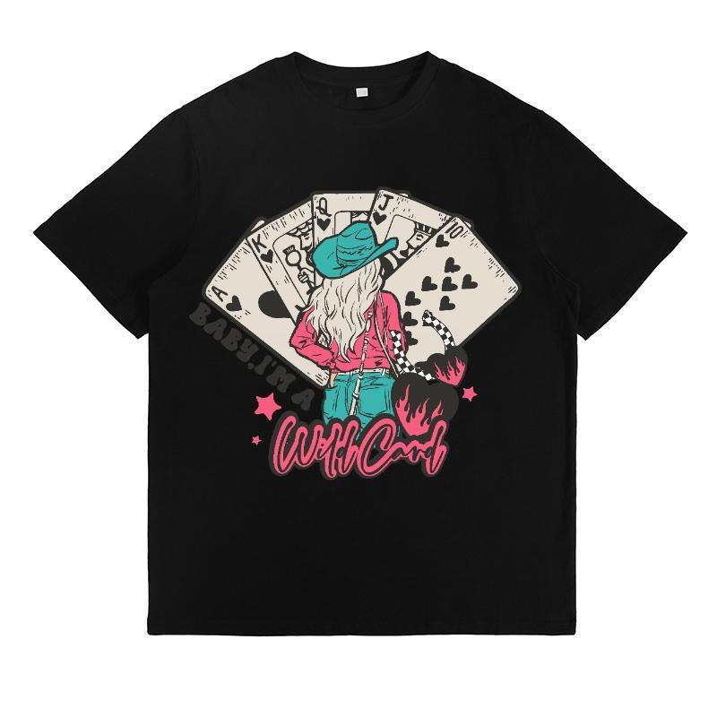 Cowgirl Lucky Pattern T Shirt, Western Cowgirl Graphic Tops, Western Design Print Shirt, Turquoise W