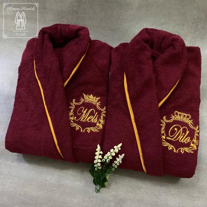 Kimono Handuk Bathrobe Couple Bordir Depan