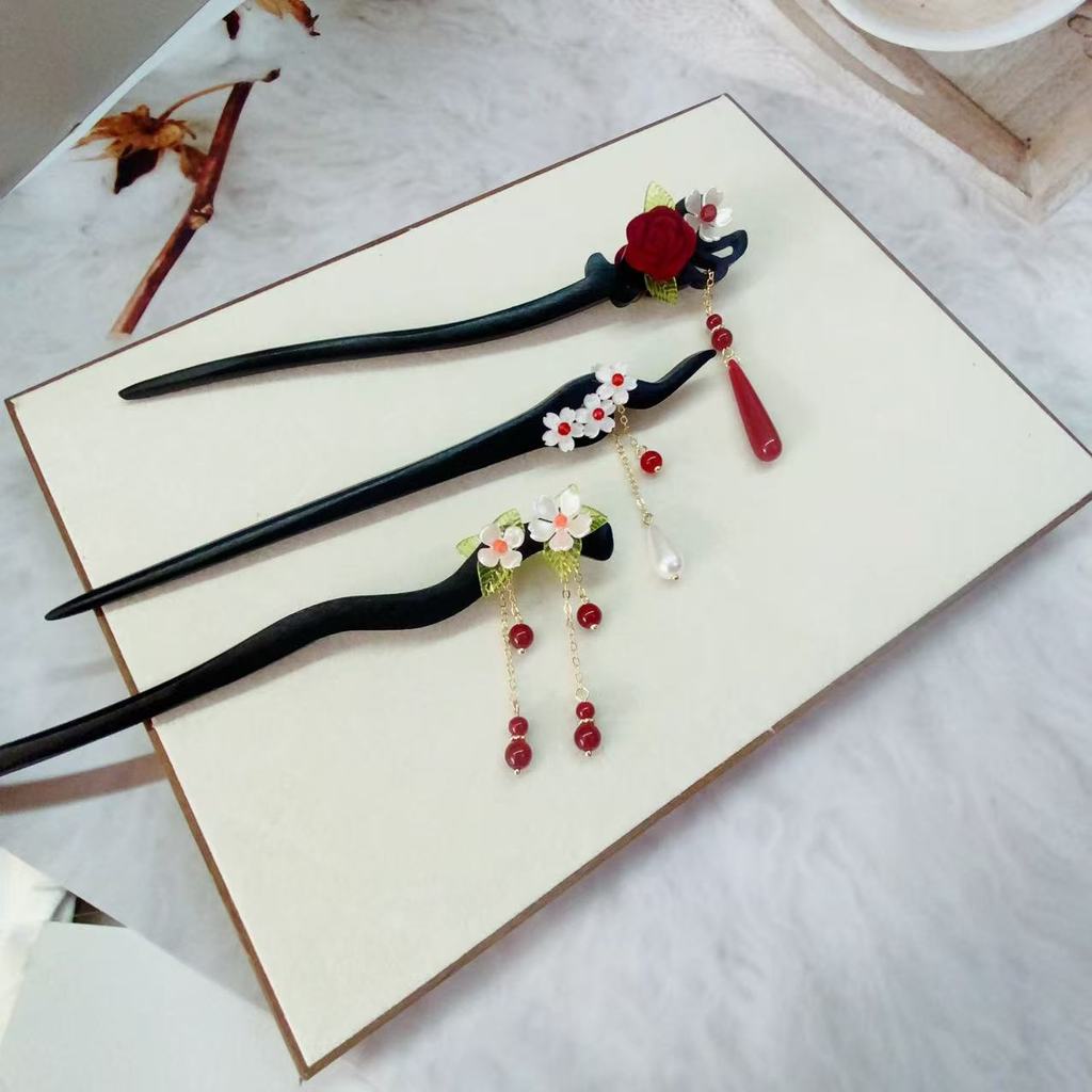 New Chinese Style Ancient Hanfu Hair Accessories Tassel Hairpin Retro Hairdo Hairpin Wood Material