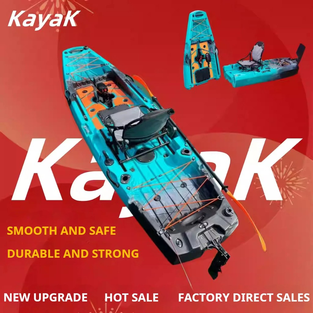 LLDPE Modular Kayak Canoe w/Pedal & Electric Drive, Fishing Boat Adjustable Seat Hard Shell Portable