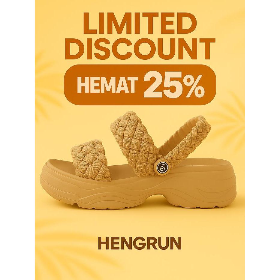 SALE Hengrun Sandal Wanita Viral Tiktok Tali Tebal Anyaman Empuk Stylish Nyaman Dipakai Seharian