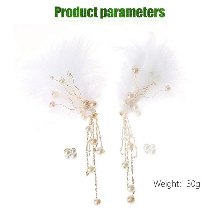 2pcs/Set Vintage Bando Angel Putih Rumbai Bulu Rambut Band Hiasan Kepala Mutiara Berlian Imitasi /