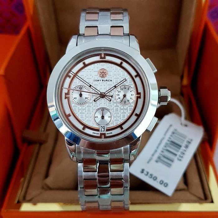 (Jual-1225) Jam Tangan Wanita Tory Burch Original TB1034 Stainless Combi Fullset