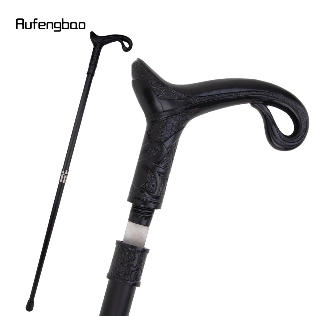 Black Luxury Curve Line Type Walking Stick with 26cm Hidden Sword Self Defense Fashion Cane Sword