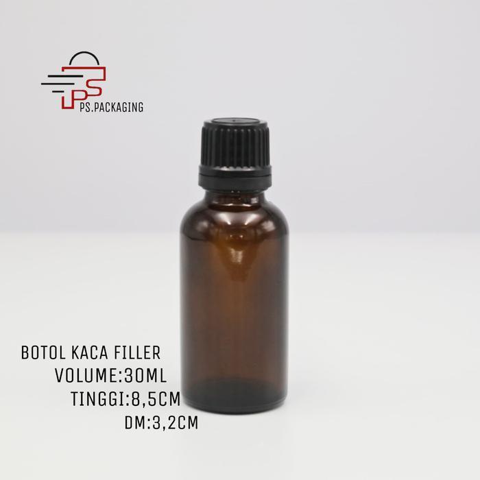 BOTOL KACA AMBER 30ML - FILLER HITAM