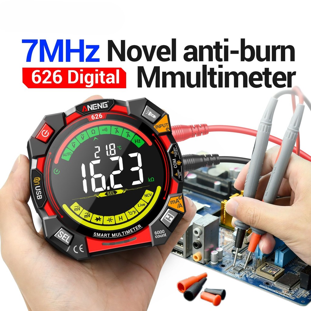 ANENG 626 Compact Multimeter 7MHz AC/DC Voltage Current 20mF VA Color Resistance Meter Test 600V USB
