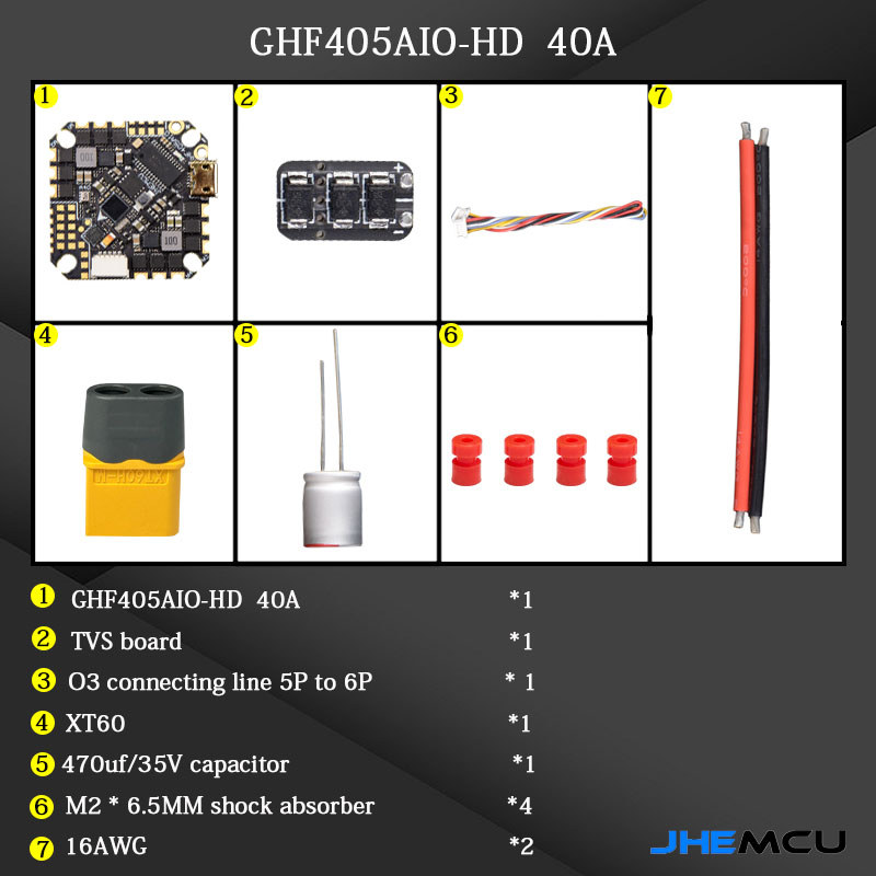 JHEMCU GHF405AIO-HD 40A AIO Flight Controller F405 F4 Build-in OSD Blheli-S ESC 2-6S Lipo For RC FPV