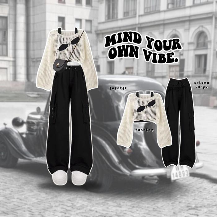 3in1 Set AA212 One Set Wanita Kekinian Outfit Remaja Korean Style Outfit Nongkrong, Pantai, Hangout