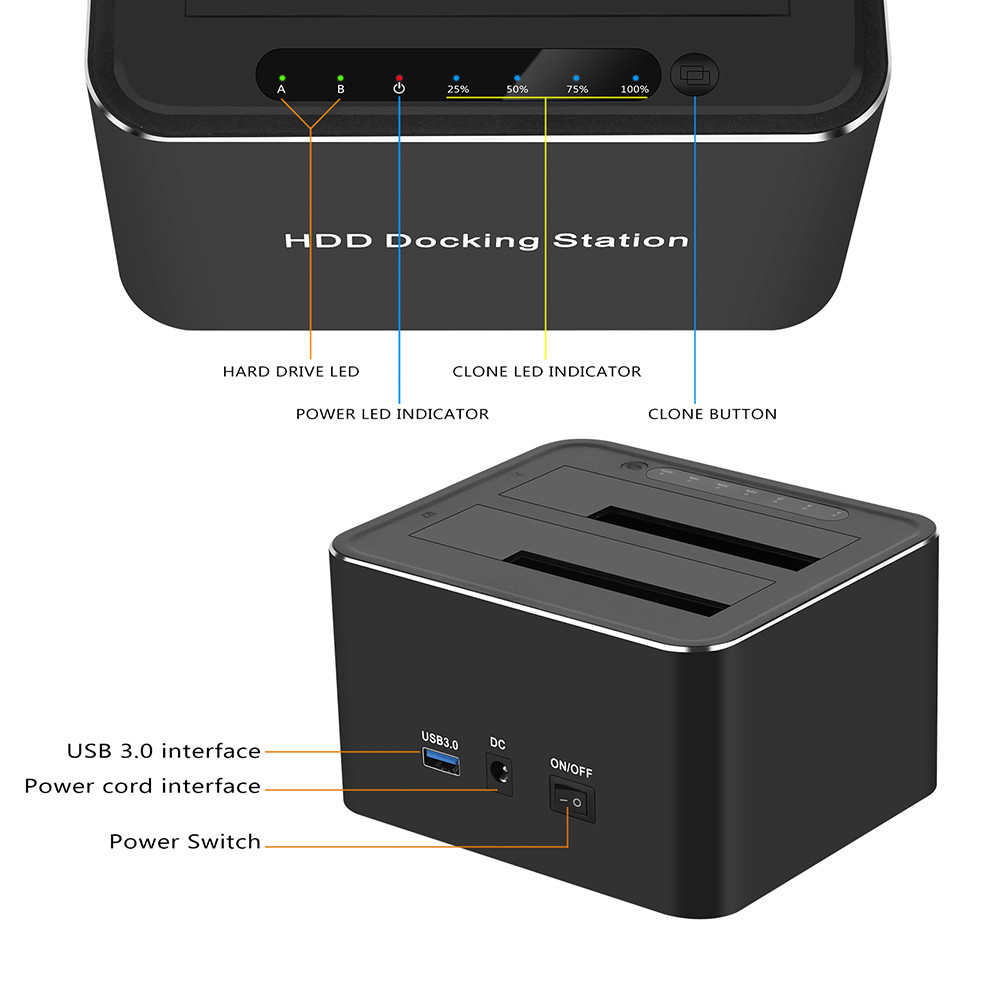 USB 3.0 To SATA Dual Slot External HDD Docking Station SATA Dual HDD Dock Mobile HDD Enclosure