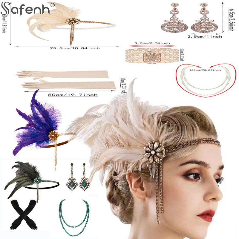 1920s Party Rhinestone Pearls HairBand Jewelry Kit Vintage Headpiece Earrings Necklace Bracelet