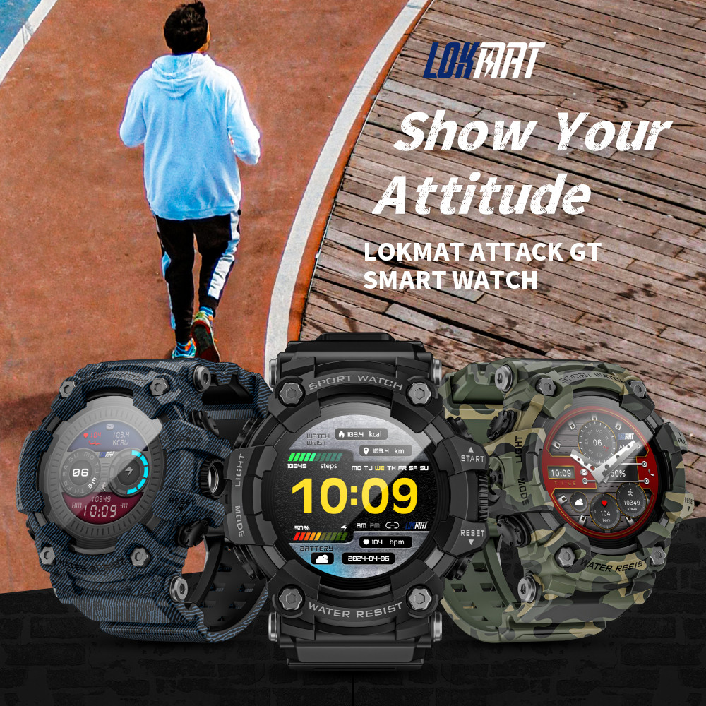 LOKMAT ATTACK-GT Upgrade Sport Smart Watch Waterproof Bluetooth Calls Rugged Smartwatches Flashlight