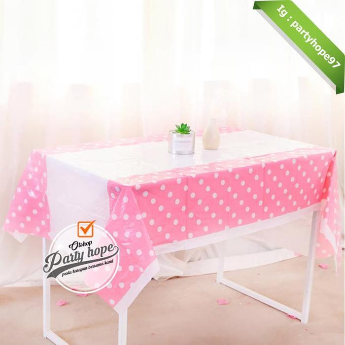Table Cover polkadot pink/ taplak pastik polkadot/ Taplak Meja pink