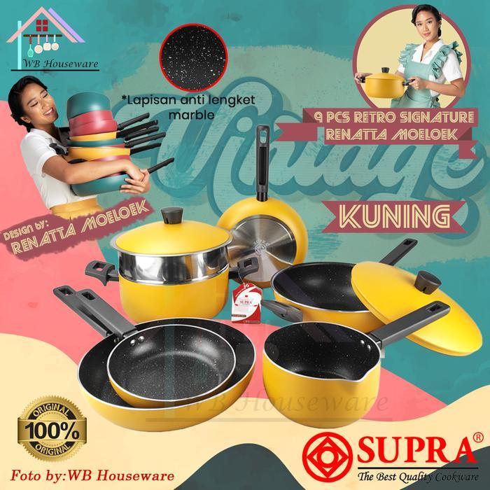 New Supra Panci Set 9Pcs Renatta Retro Kuning Anti Lengket / Cookware Set Teflon