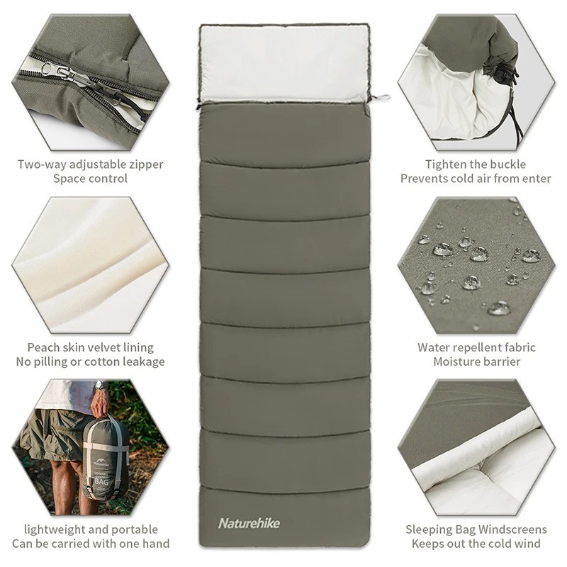 Naturehike Envelope Cotton Sleeping Bag Portable Outdoor Camping Adult Sleeping Bag Single Splicable