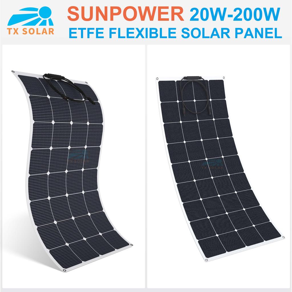 24% High efficiency Sunpower ETFE 20W-200W Flexible Solar Panels The 12 v battery solar panels