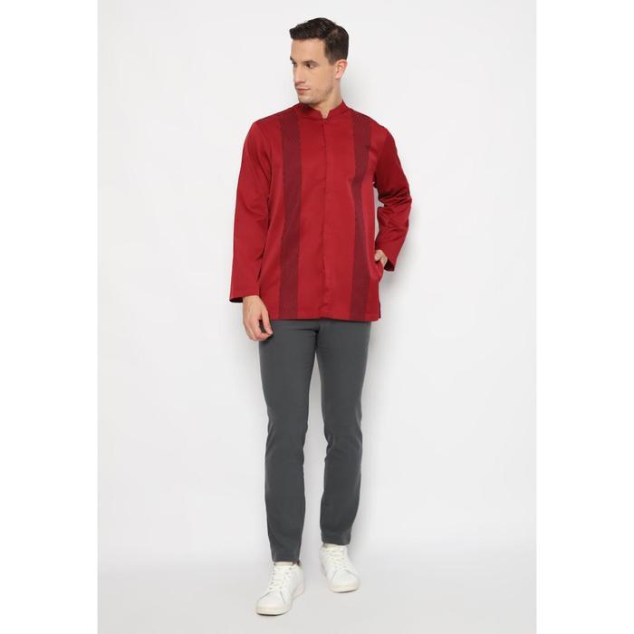 Jobb Aljazair Koko Pria Lengan Panjang Regular Fit Maroon