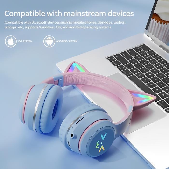 BIGSALE HEADPHONE RGB HEADSET HADIAH ANAK PEREMPUAN KUCING LUCU DENGAN MIKROFON HEADSET GAMING MUSIK