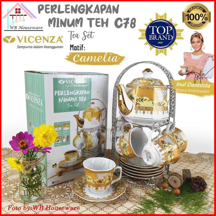 VICENZA perangkat Tea set porcelain motif camelia CA78 / cangkit set + teko / gelas teh kopi +