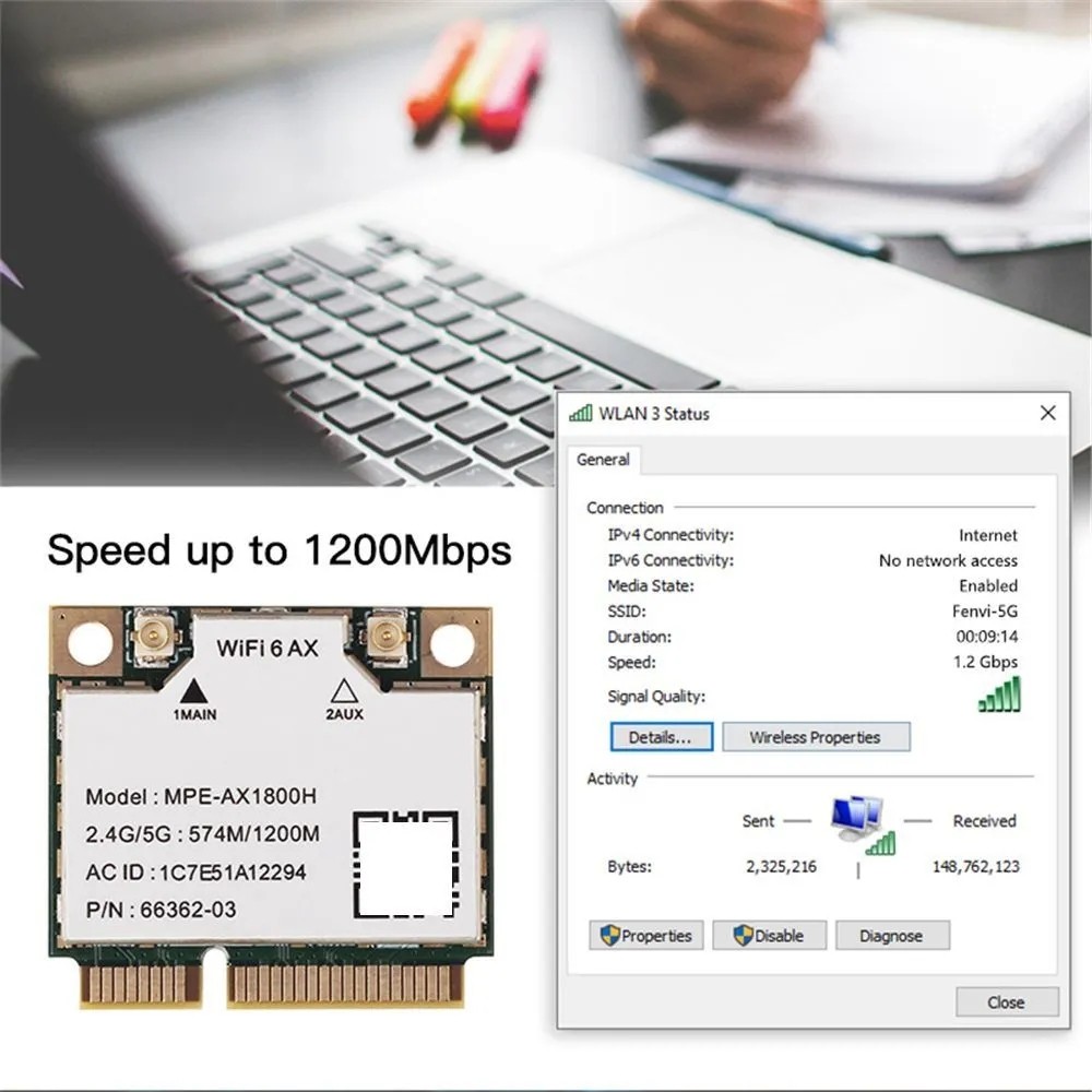 WiFi 6 1800Mbps Adapter MPE-AX1800H Mini PCI-E 2.4GHz / 5GHz Bluetooth 5.2 With Built-in Antenna