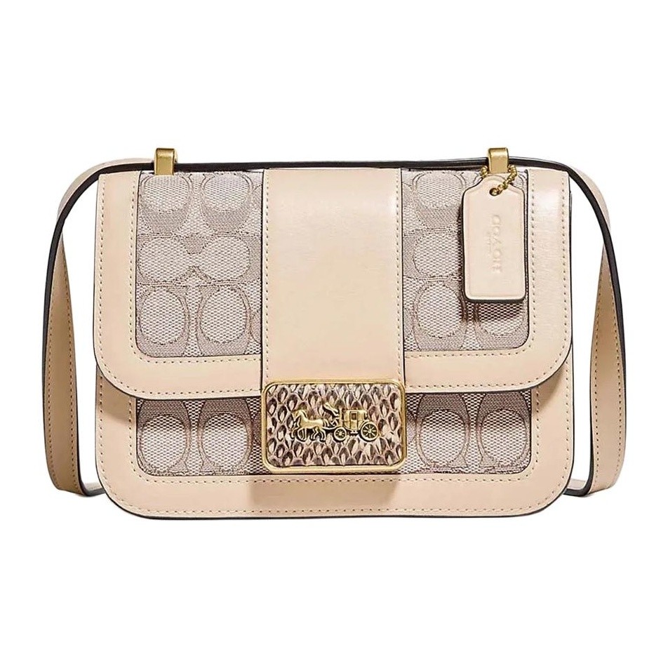 COACH Alie Leather Messenger Bag Small Square Bag Crossbody Bag Shoulder Bag Women's Nude Monogram