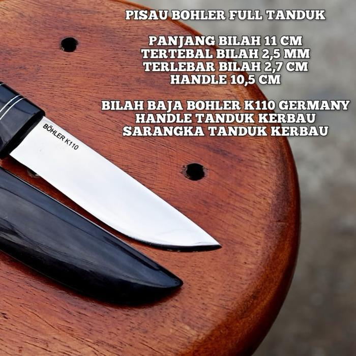 Pisau seset daging premium custom baja bohler k110 full tanduk kerbau hitam