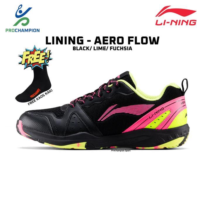 Sepatu Badminton Lining Aero Flow Black Lime Fuchsia