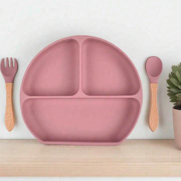 Piring Hisap + Sendok + Garpu Set Alat Mkn Set Piring Silikon Tahan Air