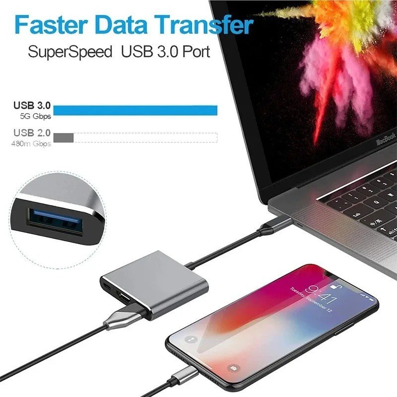 3 in 1 Usb Hub USB C to HDMI-compatible Splitter HUB Type-c to HDMI-compatible USB3.0 Docking