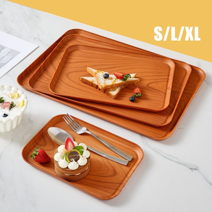 Nampan Saji Makanan Kotak Tray Pp Motif Kayu Makanan Minuman Aesthetic