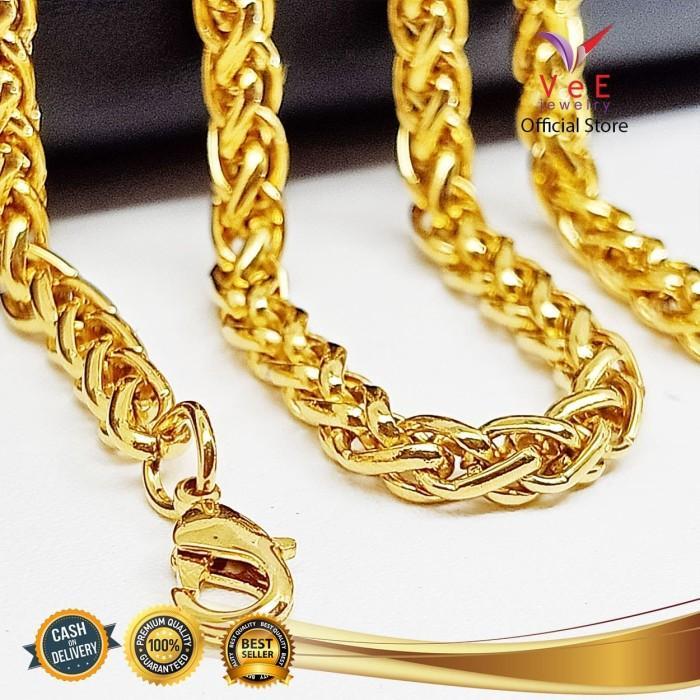 DISKON Kalung Titanium Asli Rantai Rajutan Emas 70cm - VeE Kalung Pria Wanita