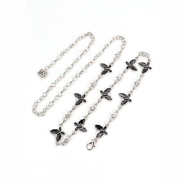 TERMURAH Ikat Pinggang Rantai Kupu-Kupu Hitam Panjang 115cm Fashion Wanita Kekinian Belt Vintage