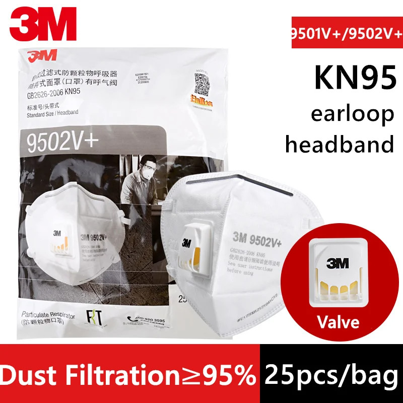 3M Mask 9501V 9502V Anti-particulate Mask Standard Breath Valve Folding Headband Earloop High