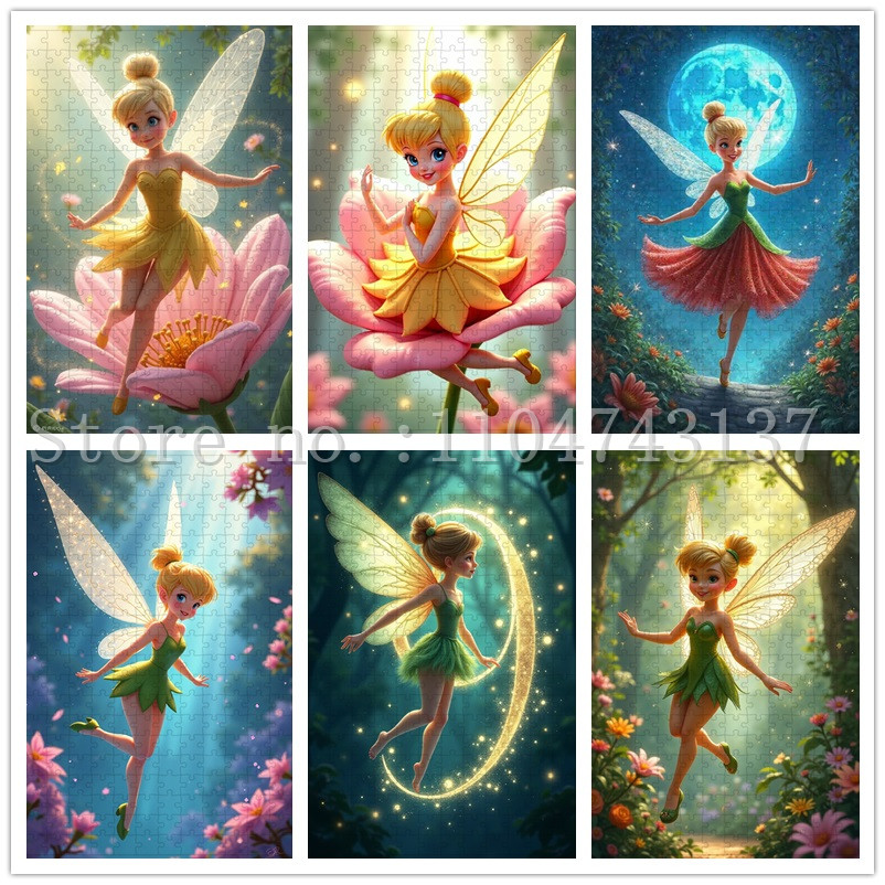 Disney Fairies Tinkerbell Jigsaw Puzzles 108/300/500/1000 Pieces Cartoon Puzzles for Girls Handmade