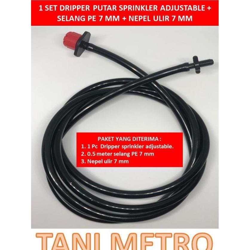 1 Set Dripper Putar Adjustable 8 Arah + Nepel Ulir 7Mm + Selang Pe 7Mm