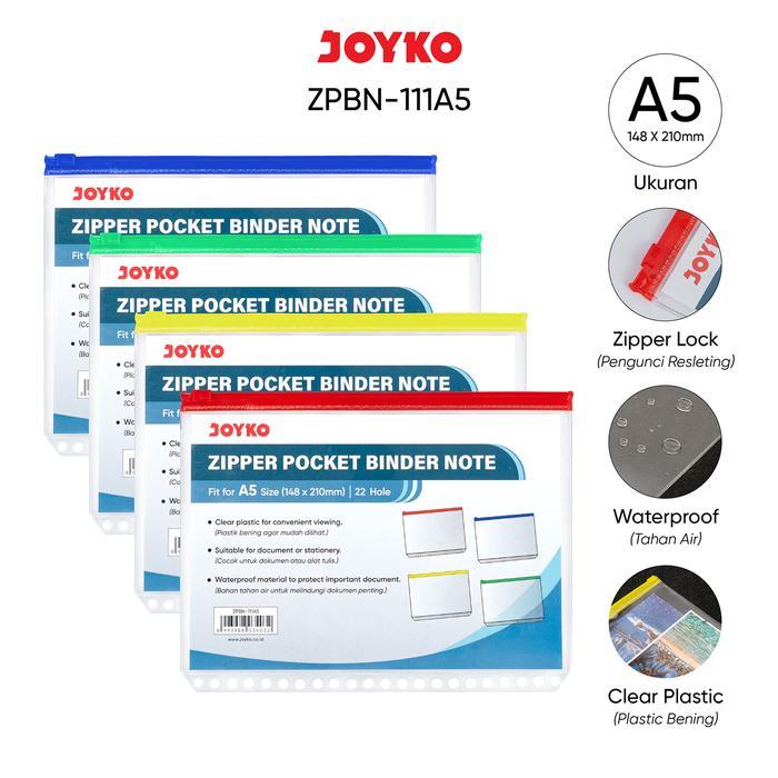 Joyko Zipper Pocket A5 B5 Binder Note Holes Sheet Protector Clear Holder Zpbn