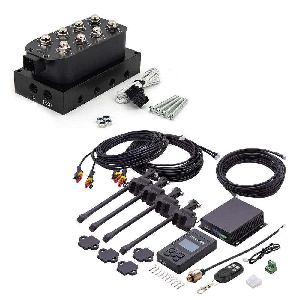 Terlaris 12V Universal Car Air Suspension Control System&UV4 Solenoid Vavle Kit W/Height Sensor Supp