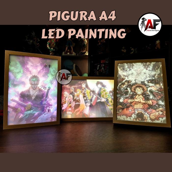 Hiasan pajangan pigura LED bingkai frame anime one piece demon slayer dragon ball ghibli light