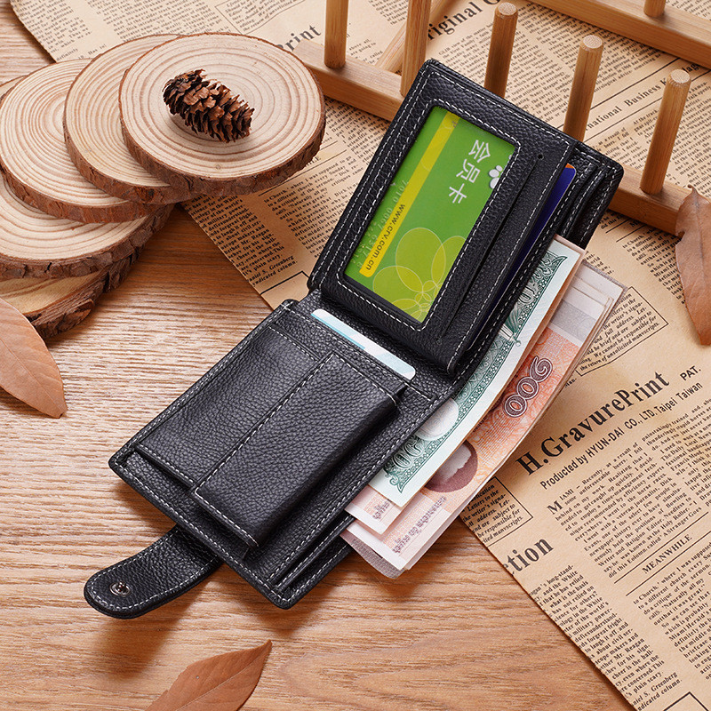 2025 Men's Short Cowhide Wallet Head Layer Zipper Hasp Wallet New Change 2 Fold Wallet Wholesale