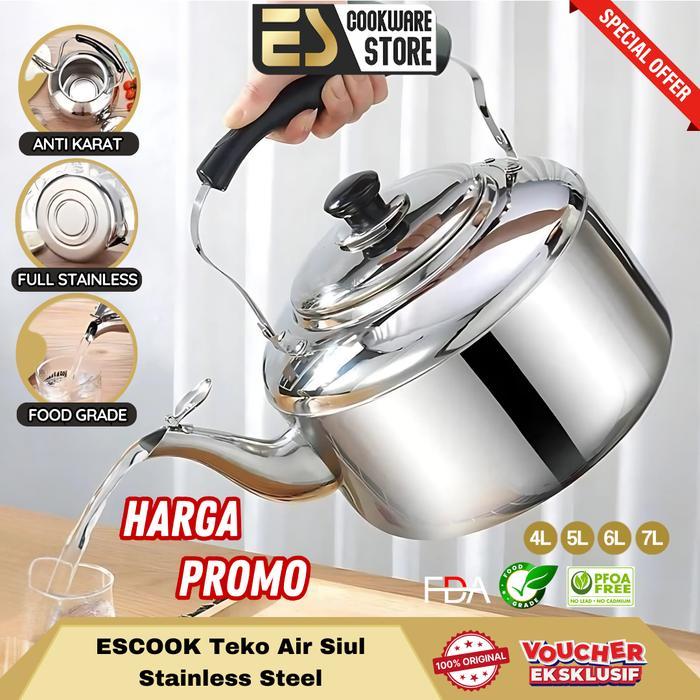 [Sale] Escook Teko Stainless Siul Air Panas Stainless Steel Kettle Ceret Air Panas 4 5 6 7 Liter